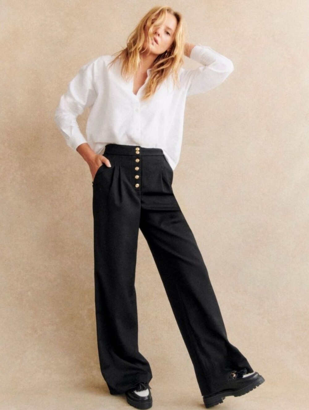 Sézane Black Wide-Leg Cesar Trousers with High-Waisted Size 40/8 US